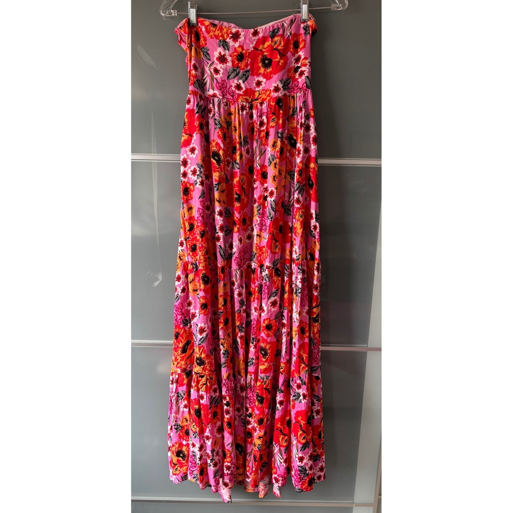 Hello Molly Speak to my Heart Midi Maxi Dress Pink Floral Strapless Cutout Tier - Picture 7 of 11